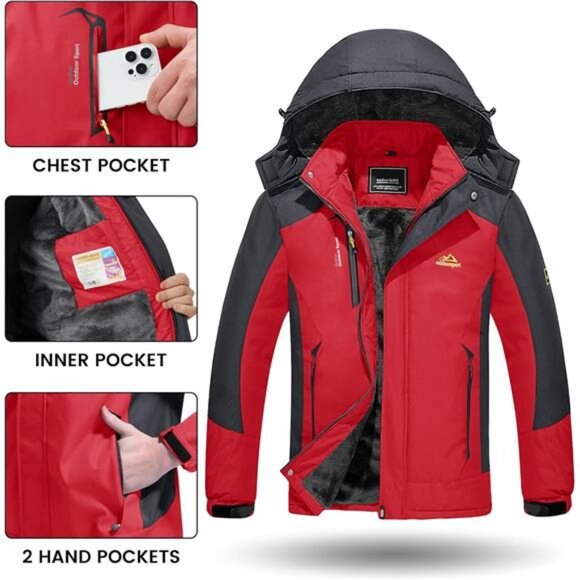 Winter Jacket Men's Water-Resistant Fleece Jacket Snow Ski Jacket - Picture 6 of 7